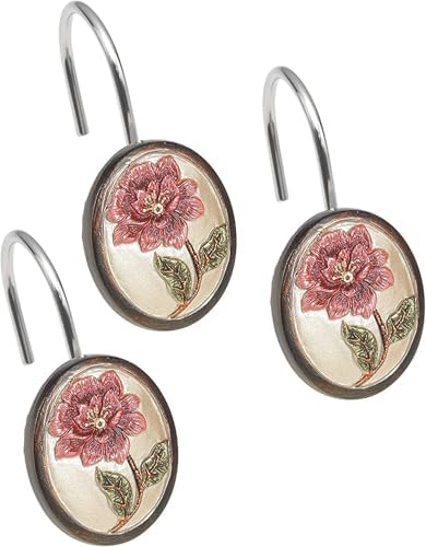 Zahari Home Larrisa Shower Hooks Set - Curtain Rings with Unique Design - 12 Resin Hooks for Customizing Your Shower Space