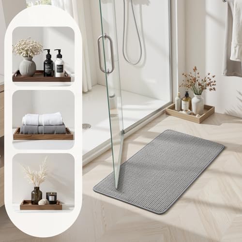HOMEIDEAS Bathroom Rugs Set 2 Piece Thin Non Slip, Grey 17"x24"+20"x32"