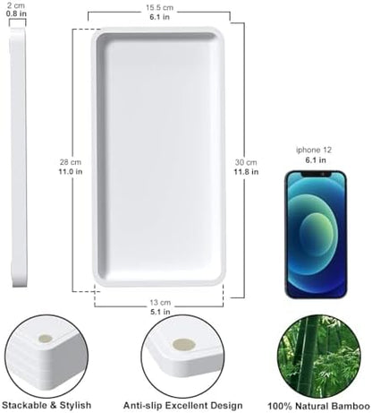 Weenson Bathroom Vanity Trays for Countertop Toiletries Decor Candle Perfume Makeup, Kitchen Tray for Soap Dispenser Spice Salt Oil, White Tray for Toilet Tank Coffee Nightstand Set of 2