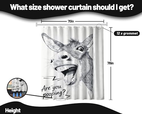 Extra Tall Shower Curtain XL Funny Donkey Grey, 70 x 78 Inchs