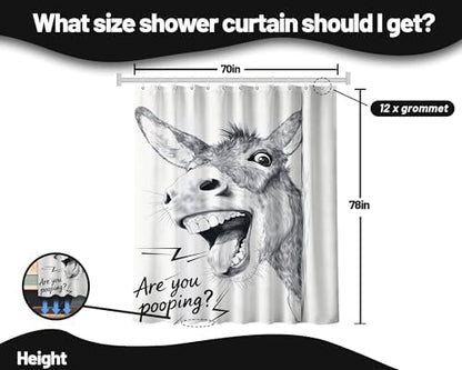 Extra Tall Shower Curtain XL Funny Donkey Grey, 70 x 78 Inchs