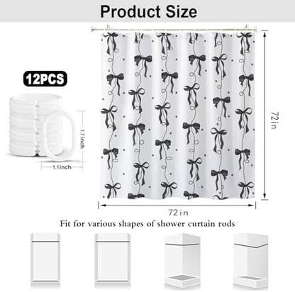 Black Bow Shower Curtain for Bathroom, Teen Girls Theme, 72x72 Inches