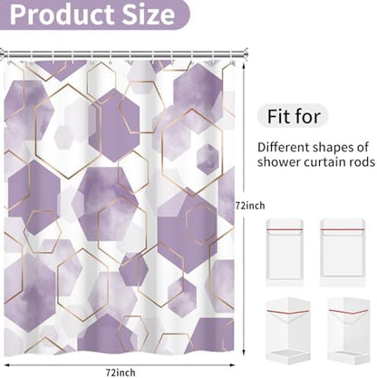 deFouliao Purple Modern Shower Curtain Geometric Grid Art Abstract Waterproof Bathroom Curtain for Bathtub Home Hotel Decor, Washable with Hooks, 72x72 Inch