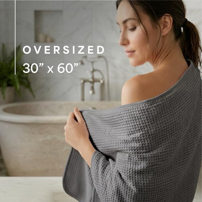 S&T INC. Aura Waffle Bath Towels, 4 Pack, 30" x 60", Grey