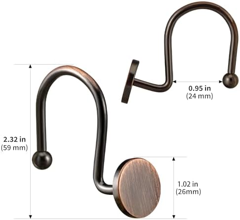 CHICTIE Bronze Shower Curtain Hooks, Oil Rubbed Rustproof Shower Curtain Rings for Bathroom, Metal Decorative Shower Hooks for Shower Curtain Rod, Set of 12 Shower Hangers Round Heavy Duty Design