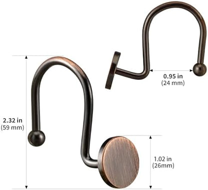 CHICTIE Bronze Shower Curtain Hooks, Oil Rubbed Rustproof Shower Curtain Rings for Bathroom, Metal Decorative Shower Hooks for Shower Curtain Rod, Set of 12 Shower Hangers Round Heavy Duty Design