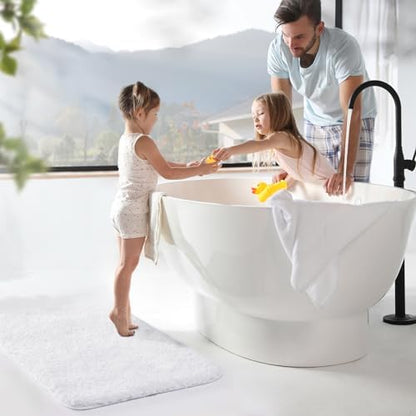 TECHMILLY Super Soft Shaggy Bathroom Rugs, Absorbent Thick Non Slip Microfiber Bath Rugs, Quick Dry Machine Washable Bath Mat for Bathroom Floor, Bathtub and Shower 24"x36" White