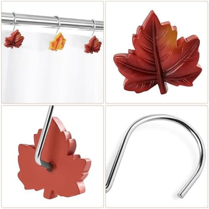 Red Plant Leaf Shower Curtain Hooks,Eucalyptus Bathroom Decor,12PCS