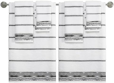 Nicole Miller - Hand Towels, Soft & Absorbent Cotton, Dorm Room Essentials, Set of 2 (Sydney Collection, White/Black)