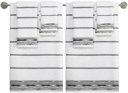 Nicole Miller - Washcloths, Soft & Absorbent Cotton Towels, Dorm Room Essentials, Set of 4 (Sydney Collection, White/Black)