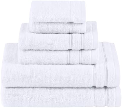 Comfort Spaces 6 Pc Towel Set, 100% Cotton Zero Twist, White