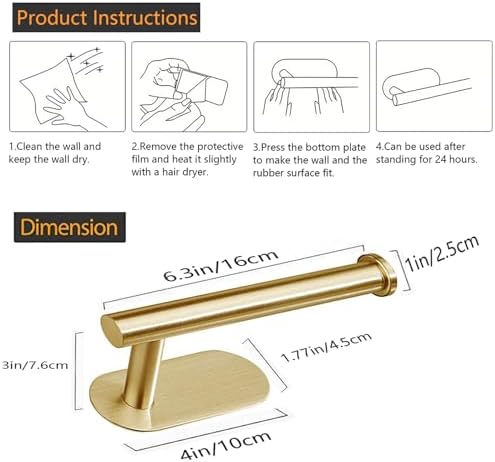 JOPOFI Toilet Paper Holder - Adhesive Toilet Paper Holder - Brushed Gold