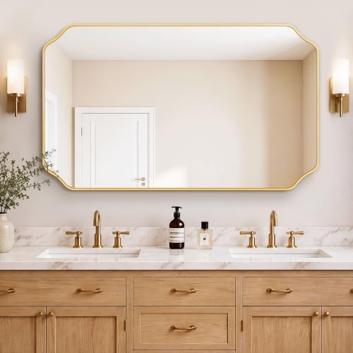 Vanity Bathroom Mirror for Over Sink, 50"x30", Gold Metal Framed