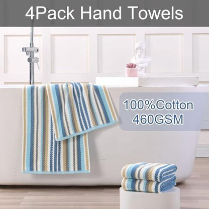 VOOVA & MOVAS Hand Towels 4 Pack, 100% Cotton, 16x27 in, Blue Gray Beige