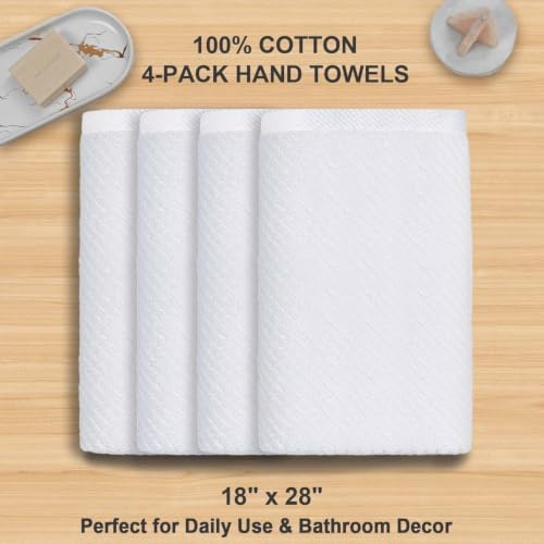 VOOVA & MOVAS White Hand Towels 4PC, 100% Cotton, 18x28 in