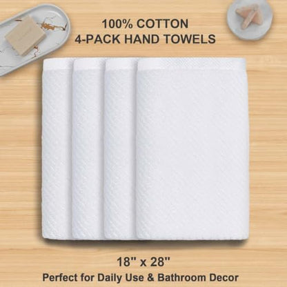 VOOVA & MOVAS White Hand Towels 4PC, 100% Cotton, 18x28 in