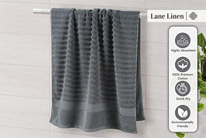 LANE LINEN Large Bath Towel Set Absorbent Quick Dry 100% Cotton Soft - Grey