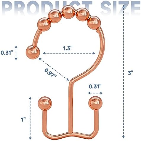 Titanker Shower Curtain Hooks Rings Rust Resistant Metal Double Glide Shower Hooks Rings for Bathroom Shower Rods Curtains, Set of 12 Hooks - Rose Gold