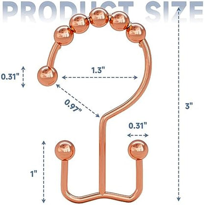 Titanker Shower Curtain Hooks Rings Rust Resistant Metal Double Glide Shower Hooks Rings for Bathroom Shower Rods Curtains, Set of 12 Hooks - Rose Gold
