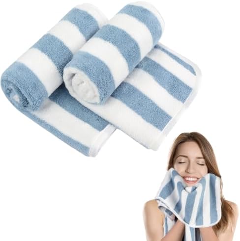 KinHwa Hand Towels for Bathroom, Microfiber Blue Stripe Hand Towels, 2 Pack