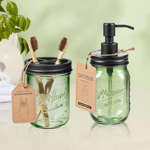 Amolliar 4PCS Bathroom Accessories Set, Green Glass Organizer Sets, Black