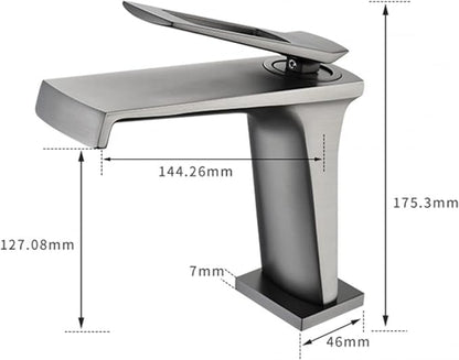 Waterfall Type Single Hole Wide Spout Sink Tap, Brass Faucet for Bathroom Sink-Gold(Black)
