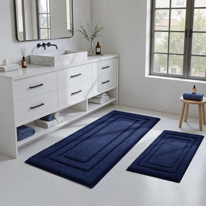 HOMEIDEAS Bathroom Rugs Sets 2 Piece, Soft Extra Long Bath Mat Navy Blue