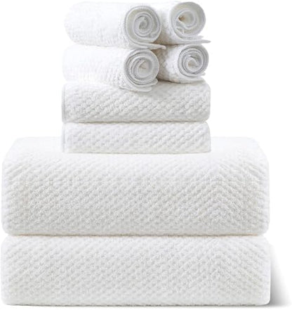 Smuge 8pcs Bath Towel Set, 2 Extra Large Bath Towel Sheets, 2 Hand Towels and 4 Washcloths- Highly Absorbent Microfiber,Ultra Soft Towel Set for Bathroom,Waffle Weave Design, Pack of 8 (White)