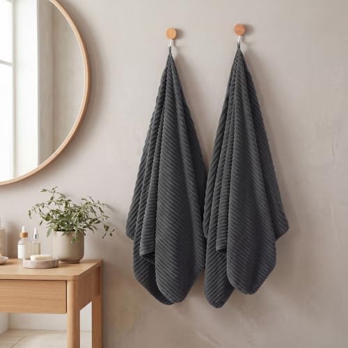 REDKISS Charcoal Gray Bath Towels Set 6 Piece - Microfiber Bathroom Towels of 6 Large, Highly Absorbent Bath Towel, Soft Shower Towel for Bathroom, 2 Bath Sheet 2 Hand Towel 2 Washcloths