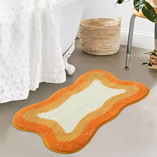 HAOCOO Orange Bathroom Rugs Non Slip Washable, Soft Plush Irregular Shape Non Slip Bath Mat,Microfiber Machine Washable Floor Mat Carpet for Bath Sink Tub Shower