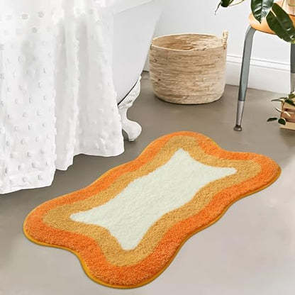 HAOCOO Orange Bathroom Rugs Non Slip Washable, Soft Plush Irregular Shape Non Slip Bath Mat,Microfiber Machine Washable Floor Mat Carpet for Bath Sink Tub Shower