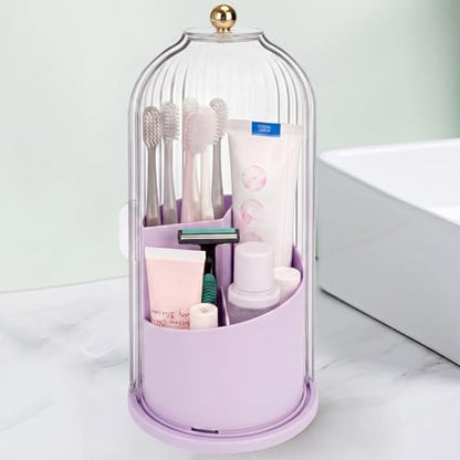 QIYVLOS Toothbrush Holders with Sliding Lid, Rotating 3 Slots Bathroom Organizer Countertop, Tooth Brush Toothpaste Holder Bathroom Counter Stand Sink Organizer for Makeup Brushes Holder (Purple)