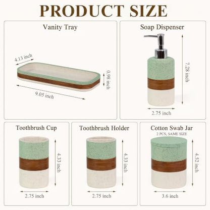 YMXYJM 6-Piece Resin Bathroom Accessories Set, Green