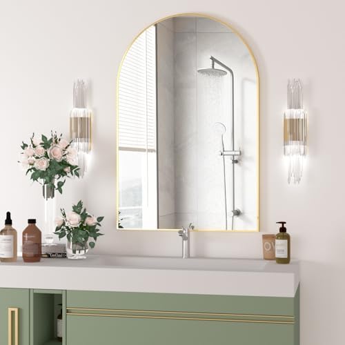 Arched Wall Mirror for Bathroom,20"x30" Arched Mirror Wall Mounted Mirror with Metal Frame, Gold Vanity Mirror Decor for Mantle, Bedroom, Entryway, Living Room