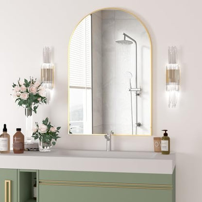 Arched Wall Mirror for Bathroom,20"x30" Arched Mirror Wall Mounted Mirror with Metal Frame, Gold Vanity Mirror Decor for Mantle, Bedroom, Entryway, Living Room