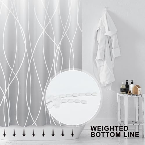 Striped Shower Curtain for Bathroom, Ombre Light Grey, 72"W x 72"L