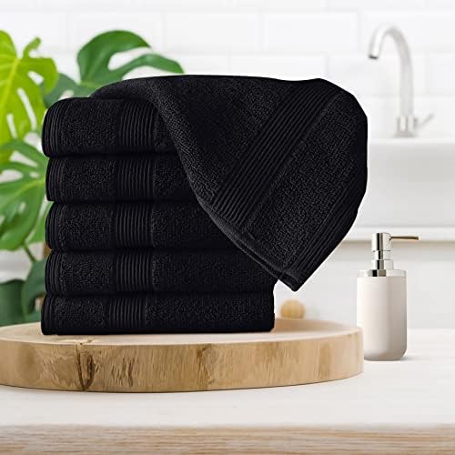 Belizzi Home Ultra Soft 6-Piece Hand Towel Set 16x28-100% Ringspun Cotton - Durable & Highly Absorbent Hand Towels - Ideal for use in Bathroom, Kitchen, Gym, Spa & General Cleaning - Black