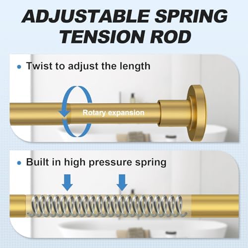 CorkLatta Gold Shower Curtain Rod 31 to 80 Inch,1 Inch Diameter Adjustable Spring Tension Stainless Steel Telescoping Rod,Easy Install,No Rust