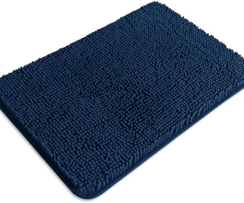 Navy Blue Bathroom Rugs – Absorbent and Washable Bath Mat, Non-Slip, Thick Soft Chenille Bath Rugs for Bathroom Floor, Shower, Sink - 17" x 24"