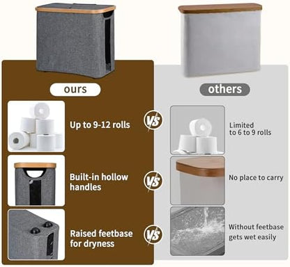 Toilet Paper Storage Basket with Lid - The Ultimate Bathroom Organizer, Free Standing Toilet Paper Holder for Up to 9 Mega Rolls, Toilet Tissue Storage Bin with Handle for RV Closet, Grey