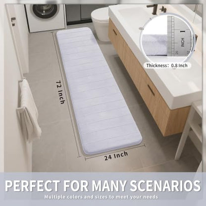 Yimobra Bathroom Runner Rugs 72"x24" Non Slip Washable Memory Foam Bath Mat, Super Soft Water Absorbent Hallway Carpet for Vanity Tub Shower, White
