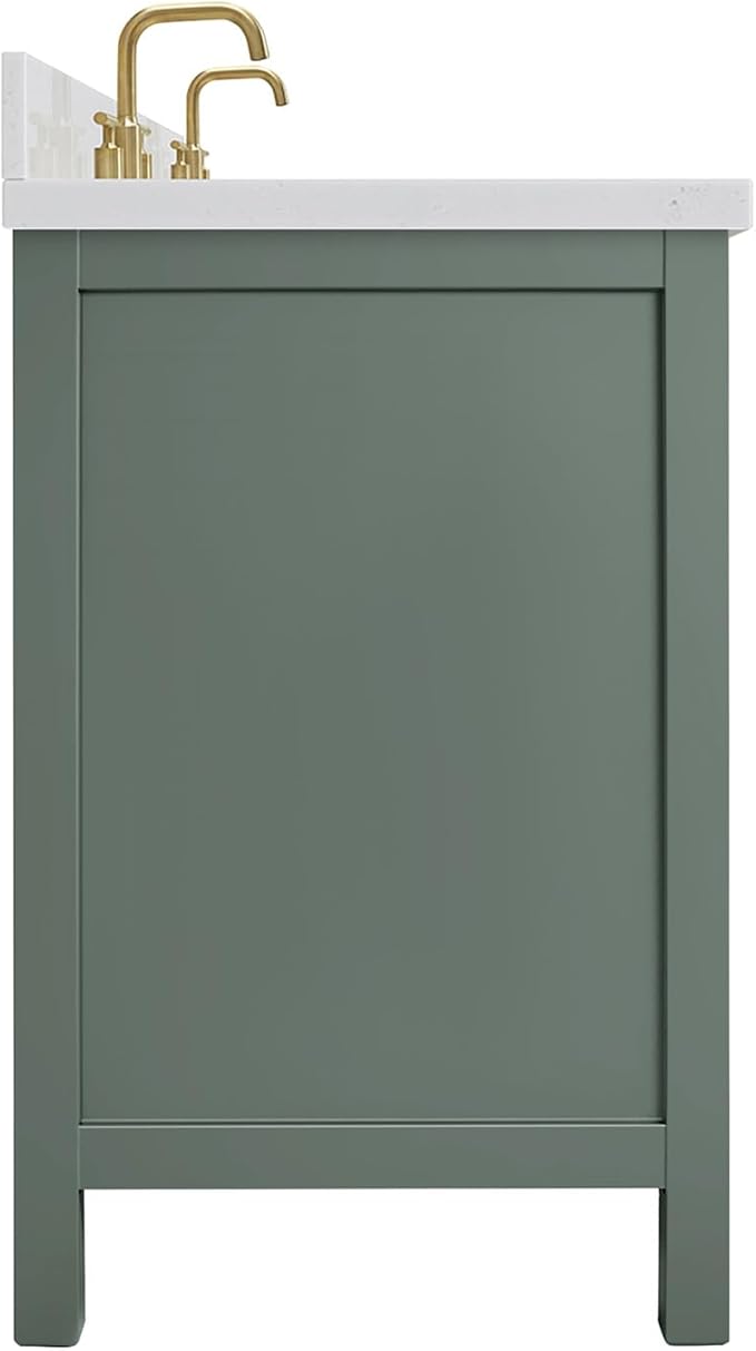 ARIEL Cambridge 72-inch Bathroom Vanity with Sink,Solid Wood, 1.5-inch Carrara White Quartz Countertop, Double Oval Porcelain Sink, 4 Soft Closing Doors, 6 Dovetail Drawers, Vintage Green