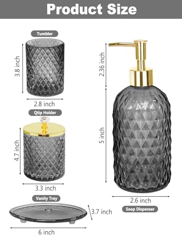 Haturi Glass Bathroom Accessories Set, Smoky Gray Bathroom Set, 4 Pcs