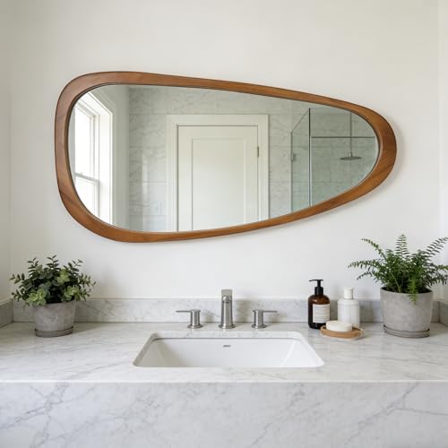 Irregular Asymmetrical Wall Mirror Full Length, 48"x22" Wooden Framed