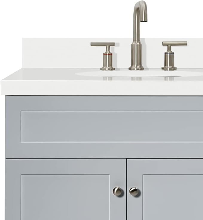 ARIEL Hamlet 72-inch Bathroom Vanity with Sink,Solid Wood, 1.5-inch Pure White Quartz Countertop & Backsplash, Double Oval Porcelain Sink, 4 Soft Closing Doors, 3 Dovetail Drawers, Grey