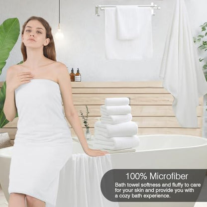 18 Piece Family Bath Towel Set Include 6 Bath Towels,6 Hand Towels and 6 Washcloths Soft Bathroom Towel with Hanging Loops,Highly Absorbent Quick Dry Towels Set for Bathroom,Hotel and Spa-White