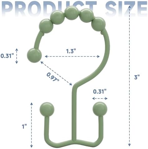 Titanker Shower Curtain Hooks Rings, Rust-Resistant Metal Double Glide Shower Hooks for Bathroom Shower Rods Curtains, Set of 12 Hooks - Sage Green