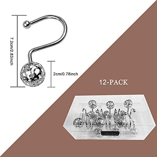 Gracelife 12Pcs Hollow Ball Shower Curtain Hooks Luxury Quality Rustproof Stainless Steel Shower Curtain Rings Hooks for Bathroom Rod (Chrome)