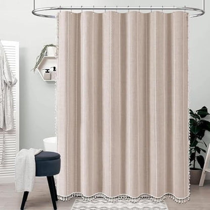 BTTN 72 x 90 Boho Linen Heavy Duty Cloth Shower Curtain Set, Tan/Taupe