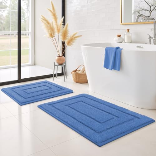 GRANNY SAYS Blue Bathroom Rugs Set 2 Piece, Non Slip Microfiber Bath Mats